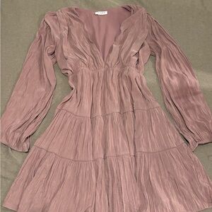 Storia Pink Ruffled Mini Dress with Plunge Neckline